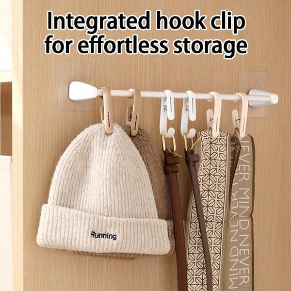 10 piezas de Clips de colgar sin taladro, Clips colgantes multifuncionales, Clips de colgar de doble cara resistentes, Organizador de almacenamiento para cocina y baño, Clips para varilla de cortina de ventana