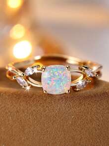 1 chiếc nhẫn hở đính đá mặt trăng lãng mạn mạ 18K sang trọng dành cho nữ, thích hợp cho các bữa tiệc, hẹn hò và nhân viên văn phòng đeo nhẫn Opal Úc tự nhiên - Vàng - Xem 10