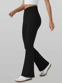 CZRLHYT Summer  High Waist Flared Pants Daily Fitness Sports Leggings, Women Butt Lifting Yoga Leggings,Women's High-Waisted Cross Design Flared Leggings Suitable - 黑色 - 查看 7