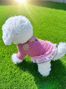 Adorable Pink Dog Dress With Lace & Flower Embroidery, Fashion Pet Outfit For Daily & Party Wear, Ideal Xmas & Halloween Gift For Small Dog Owners