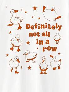 Plus Size - Plus Size - Women&Apos;S Cute Duck Graphic T-Shirt - Casual Loose Fit Short Sleeve Tee With "Definitely Not All In A Row" Print, Spring/ Summer Collection, White Blend Top, Relaxed Fit Shirt |   Playful Graphic Tee |   Stretchy Fabric  Printed T-Shirt - trắng - Xem 3