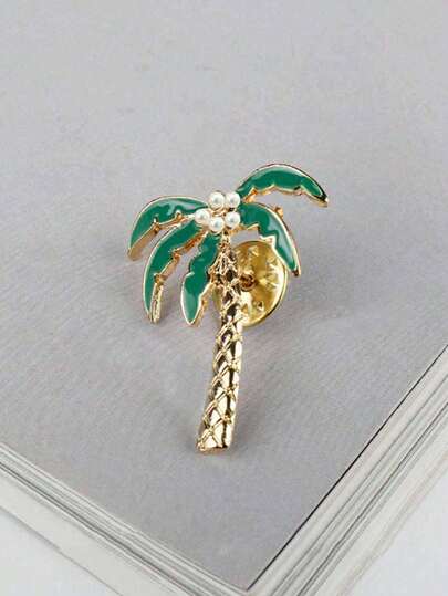 1 件时尚优雅的椰子树珐琅胸针，适合男士日常穿着和包包，节日礼物