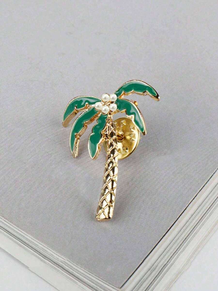 1 件时尚优雅的椰子树珐琅胸针，适合男士日常穿着和包包，节日礼物 - 彩色 - 查看 1
