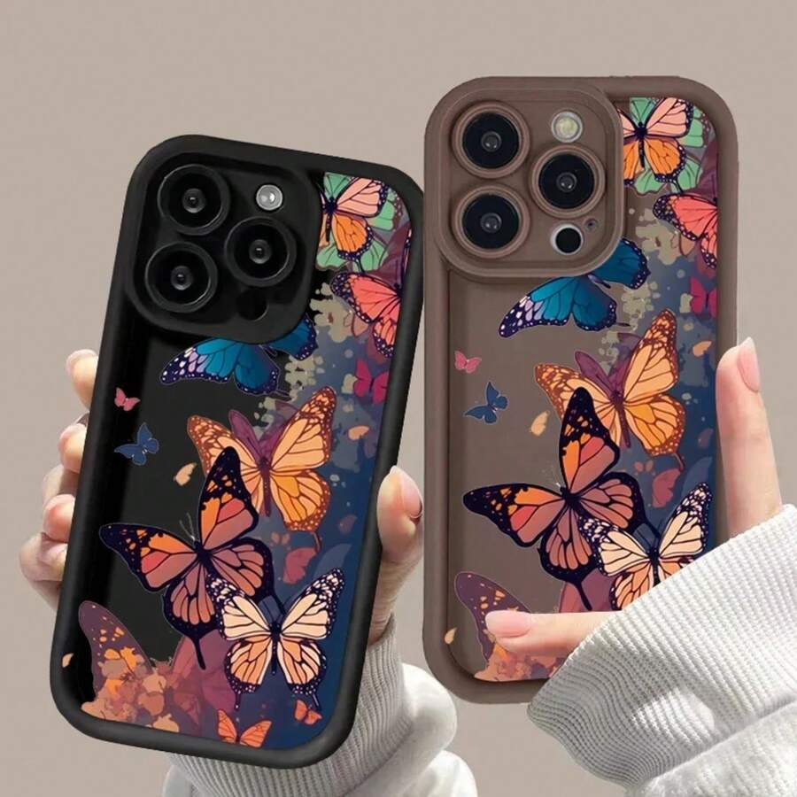 Butterfly Floral Design Shockproof Phone Case Compatible With  16E 16 15 14 13 12 11 Pro Max XR XS X 7 8 16 15 Plus SE2 Matte Cover, Cover Compatible With  17 Pro Max Case,  17 Pro Case,  17 Case,  16 Pro Max Case - 2 - 查看 1