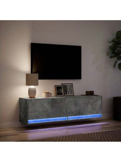 VidaXL TV Wand Unit LED Lighting 140x31x38 Cm Concrete Grijs view 5