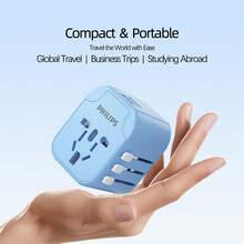 PHILIPS Portable Global Travel Adapter (Model: SPS1001A/93) - UK/Japan/EU Plug Converter, Compatible With Over 200 Countries, Upgraded USB-C Fast Charging, High Power, 2-In-1 Design For Laptops And Smartphones