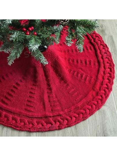 1 PC Christmas Tree Skirt 36 Inch Luxury Retro Burgundy Knitted Christmas Tree Skirt-Soft, Firm Floor Cushions The Elegant Outdoor Farmhouse Charm-Ideal For Family Holiday Decoration And Festive Atmosphere Home Decor Christmas Decorations Room Decor Winter