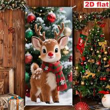 1 pieza Bandera plana de Navidad para puerta, decoración colgante de puerta navideña, decoración de puerta interior/principal, bandera de Año Nuevo, cortina de puerta de Navidad con renos, decoración de cortina de puerta para fiesta, fibra de poliuretano resistente al desgaste, sin electricidad requerida, con orificios para colgar fácilmente