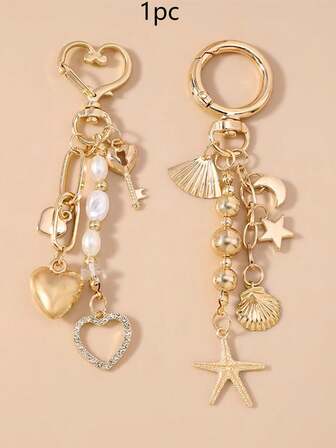 1 pieza de precioso llavero con forma de corazón, incrustado con lentejuelas de colores, etiqueta de metal con perlas dulces y lindas, adecuado para mujeres, niñas, auriculares, carteras, bolsos, colgantes, decoraciones, llaveros, regalos de joyería. Regalos del Día de San Valentín. Regalos para damas de honor, playa