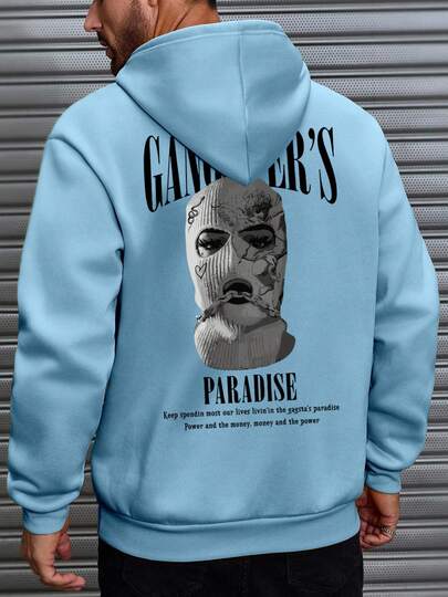 Men's Street Vintage Balaclava Slogan Print Hoodie Gangster's Element Design Men's Hoodie, Fall