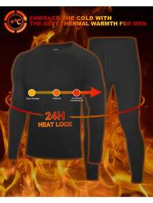 A 2-Piece Men's Winter Fleece Warm Tight Round-Neck Long-Sleeved Top And Thick Fleece Lining Warm Pants Set