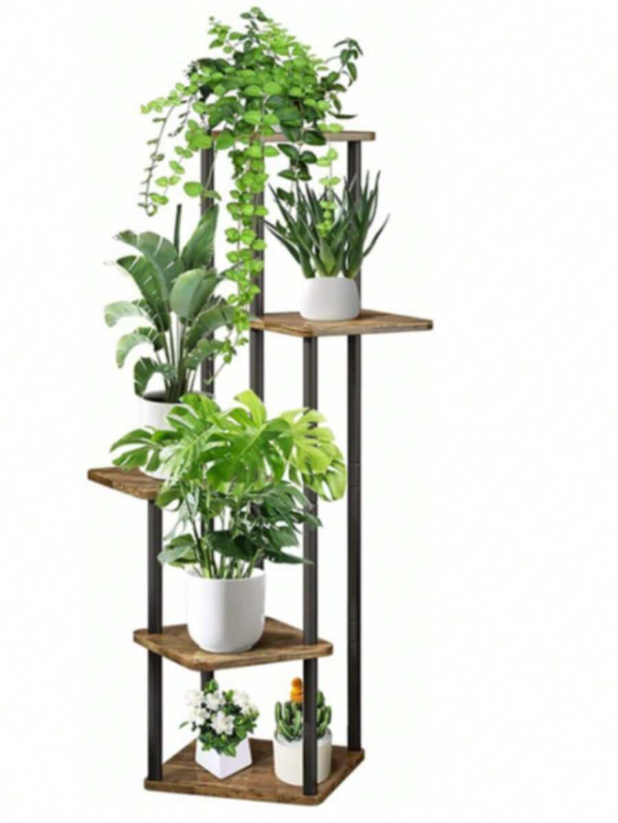 Estantería de flores de hierro, estantería de piso de múltiples niveles para macetas de sala de estar en el hogar, estantería para plantas de balcón - Negro - Ver 1
