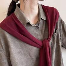 1pc Knitted Shawl Women's Outer Wear With Skirt, High-End Fashion, Foreign Style And Versatile Small Shoulder For Dress - Angola Red - View 2