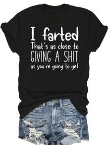 Camiseta de mujer de manga corta con cuello redondo, de estilo casual y transpirable, con estampado de ideas de dibujos animados divertidos de la vida, adecuada para adolescentes y adultos - Negro - Ver 1