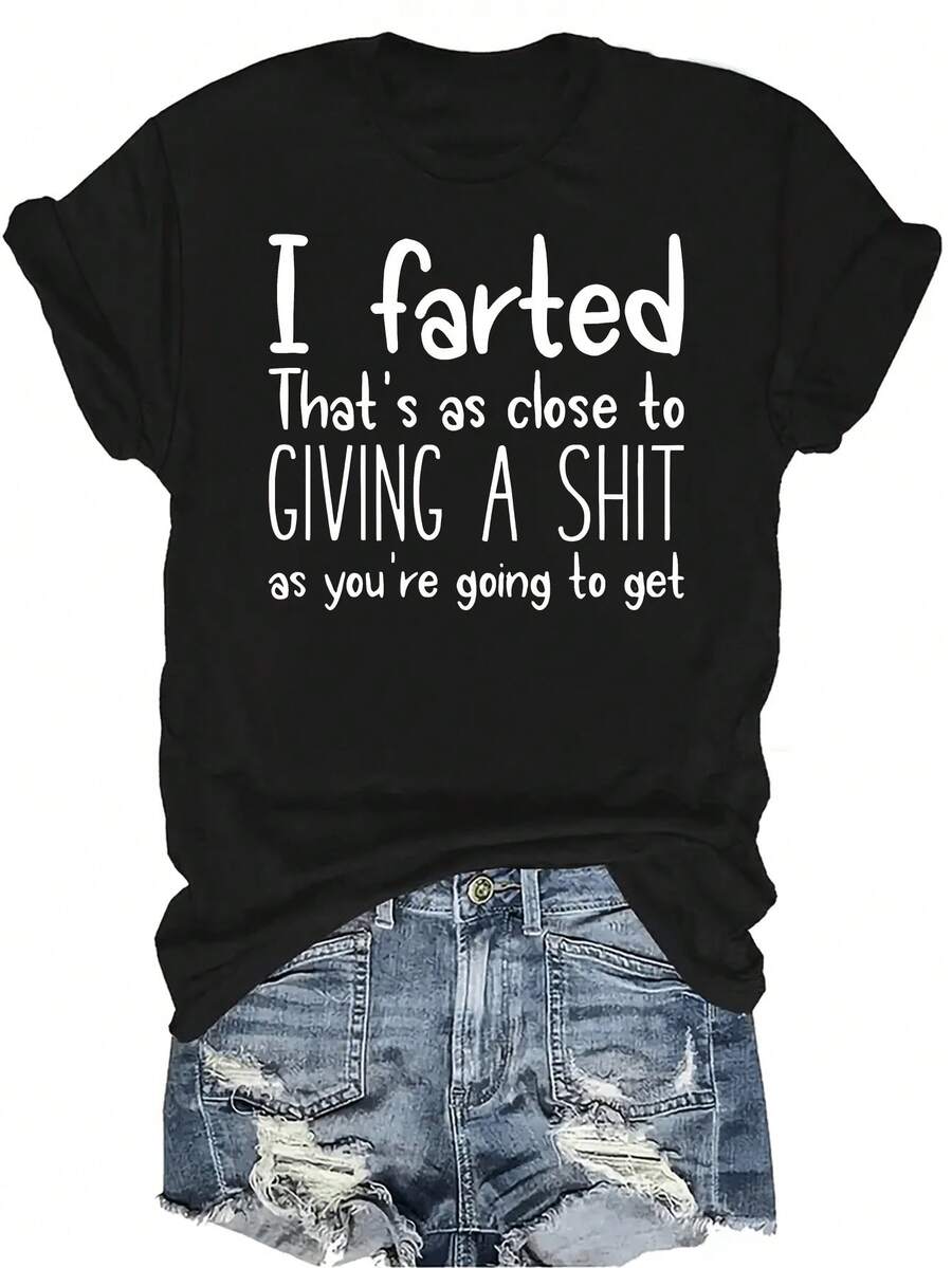 Camiseta de mujer de manga corta con cuello redondo, de estilo casual y transpirable, con estampado de ideas de dibujos animados divertidos de la vida, adecuada para adolescentes y adultos - Negro - Ver 1