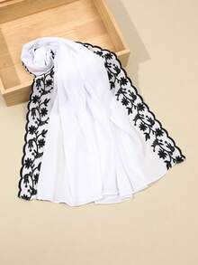 1 pieza Bufanda de mujer de unicolor con bordado de hojas de encaje y perlas falsas de gasa, elegante chal de moda malasia e indonesia para vestido - multicolor - Ver 8