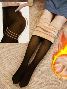 Woman Thermal Tights Sexy Translucent Fleece Leggings Pantyhose Slim Winter Warm Thick Velvet Stockings Female Streetwear Pants - Màu mật ong sẫm - Xem 2