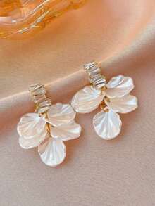 10 件/5 对可爱温柔的水钻花瓣仿珍珠泪珠心形耳钉，时尚百搭珠宝，适合日常通勤和礼物 - 金色-白色(5對) - 查看 2