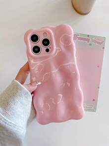 1pc Glossy Jelly Macaroon Squeeze Soft TPU Protective Phone Case With Cloud Wave Edge, Compatible With IPhone 17 Pro Max, 16, 16 Pro Max, 16 Pro, 16 Plus - Pink - View 5