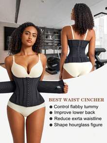 MISTHIN 1pc Women's Black Double-Layer High Compression Shapewear, Tight Waist Trainer, Tummy Control Body Shaper - Black - View 7