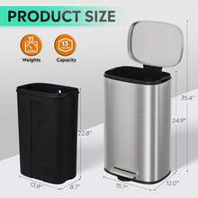Bote de basura con sensor de movimiento de 60 litros, bote de basura automático de cocina con tapa de cierre suave, papelera electrónica inteligente sin contacto de acero inoxidable para la cocina y la oficina - Plateado - Ver 2