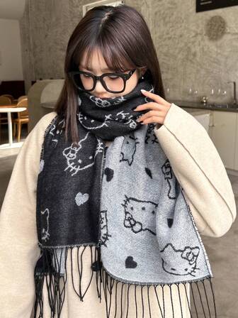 Sanrio 1 pieza Bufanda de Hello Kitty de punto de unicolor, a prueba de viento y cálida para ciclismo, adecuada para otoño/invierno