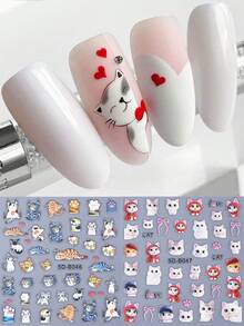 5D Cartoon Cat Embossed Nail Stickers 2pcs Cute Funny Heart Bow Cat & Cat Paw Design DIY Kawaii Japanese Korean Self-Adhesive Slider Nail Art Decoration