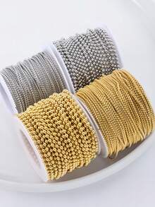 1-Meter 304 Stainless Steel Ball Bead Chain With Diameters Of 1.5/2.0/2.4mm, Square Pearl Chain, Vacuum Electroplated DIY Necklace, Jewelry And Jewelry Making Accessories - Round Bead Necklace and Square Pearl Necklace - View 4