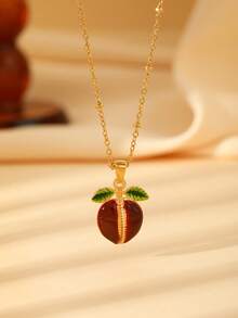 New Fruit Series European And American Personalized Fashion Cute Colorful Oil Drop Peach Pendant Necklace, 18K Gold Stainless Steel Women's Necklace, Daily And Festival Accessories - Cute Peach Necklace - View 9