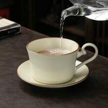 yuanhetang Juego de taza y platillo de café de cerámica de alta gama, taza de café de cerámica estilo nórdico Ru Kiln, taza de té de cerámica premium, caja de regalo para inauguración de casa, se puede imprimir logo, taza de alta gama
