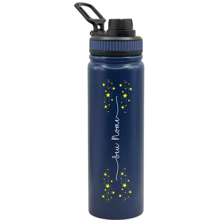 Fresh Thermal Bottle With Personalized Stars Handle With Name - Navy Blue With Black - View 1