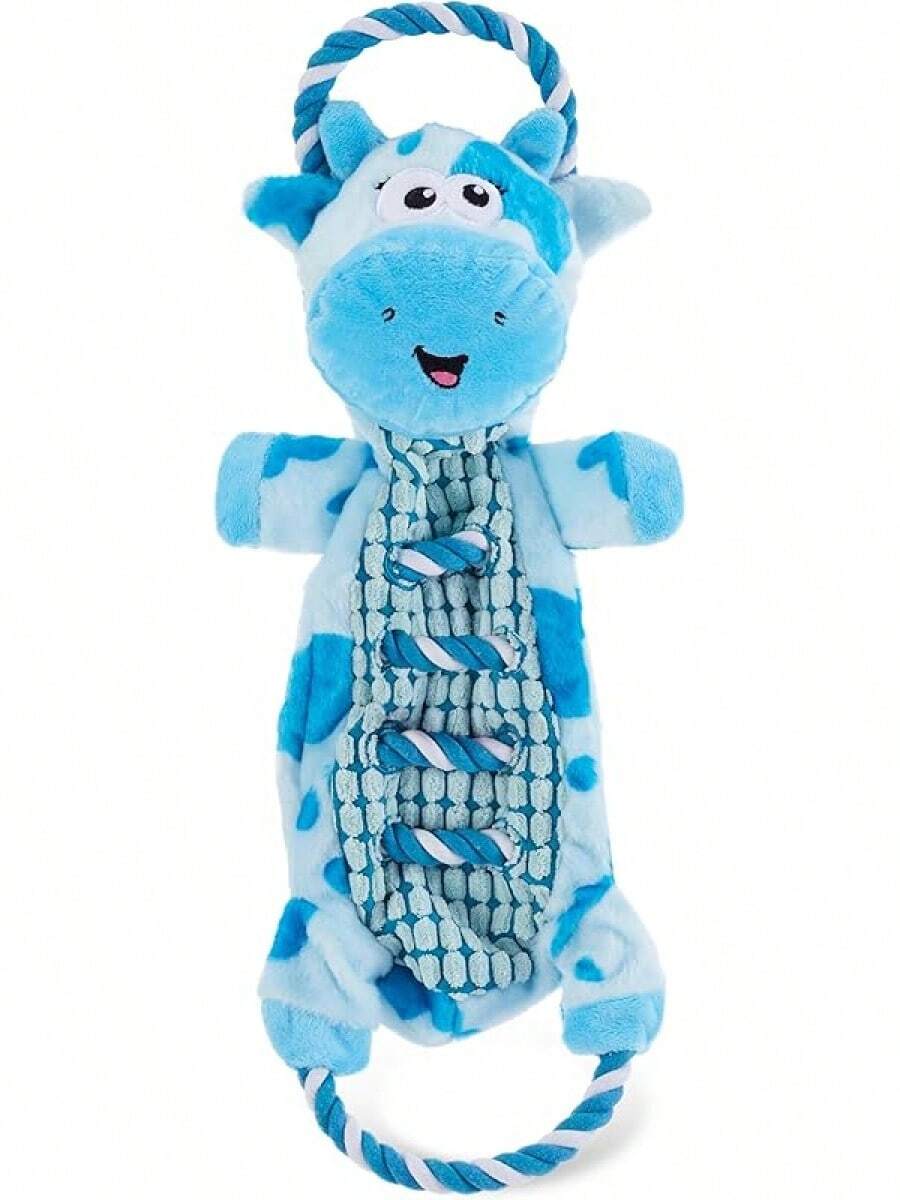 Outward Hound Ropiez Rope Interactive Dog Tug Toy For Tugging Squeaky Fun, 23.6 Inch Mallard, Green, Large - 20吋藍色乳牛 - 查看 1