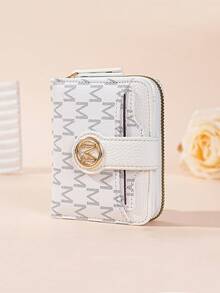 Dompet Motif Huruf Tekstur Leci Terbaru, Banyak Slot Kartu, Gaya Pendek, Dompet Kecil Tebal, Fashion Korea, Tas Tangan Wanita, Dompet Koin Mini Vintage untuk Wanita, Dompet Mini, Dompet Kecil, Dompet Lucu - Putih - View 2