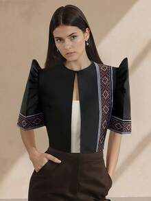 Amyenjoylife Modern Filipiniana Summer Women's Elegant And Fashionable Temperament Patchwork Bubble Sleeve Short Sleeved Top