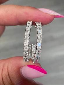 1 对漂亮方晶锆石环形耳环，适合女士结婚周年纪念订婚派对珠宝情人节礼物 - 1# - 查看 10