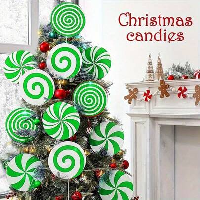 4/8 件圣诞树装饰绿白棒棒糖圣诞树装饰，可爱糖果签装饰圣诞树顶家居节日派对圣诞树装饰圣诞装饰室内室外