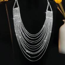 Fashionable Multi-Layer Tassel Necklace, Exaggerated Crystal Choker Necklace, Unique Party & Event Accessory For Women