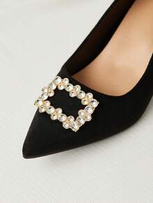 水钻装饰仿麂皮粗跟浅口鞋 情人节 圣诞节 冬季圣诞礼物