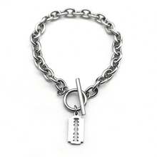 Hip Hop Razor Blade Shape Bracelet For Women Men Stainless Steel Silver Color Pendant Ot Buckle Bracelet Fashion Jewelry - Pendant Bracelet - View 6