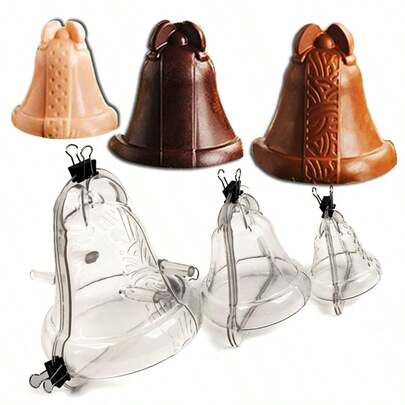 3pcs Christmas Bell Chocolate Mold, 3D Stereoscopic Christmas Chocolate Candy Mold, PC Material Filled Chocolate Candy Making Tool