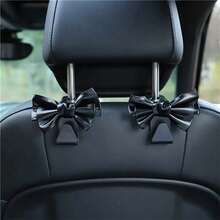 1Pc Cute Bowknot Car Rear Seat Back Hooks - Elegant Bow-Shaped Design,Durable Plastic Multi-Functional Hooks For Organizing Bags,Keys,Umbrellas - Car Interior Accessories For Women & Men,Bag Storage Solution,Bow Shaped Hooks,Sleek Finish,Car Hooks - màu đen - Xem 2