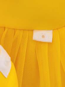 Baby Girls V-Neck Backless Bow Mesh Satin Cute Flower Girl Dress, Suitable For Birthday Party, Holiday, Travel, Does Not Include Headband - Yellow - View 10