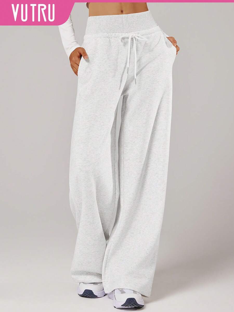 VUTRU 高腰带口袋休闲哈伦裤，阔腿裤，适合日常街头穿着，秋冬季紧身裤 - 淺灰色 - 查看 1