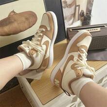 Nike Nike New High-Top Versatile Leg-Lengthening Women's Skateboarding Shoes, COURT Comfortable Lightweight Fashionable Casual Shoes, Retro Beige Brown College Style Skateboard Shoes, Niche Design HV1806-121