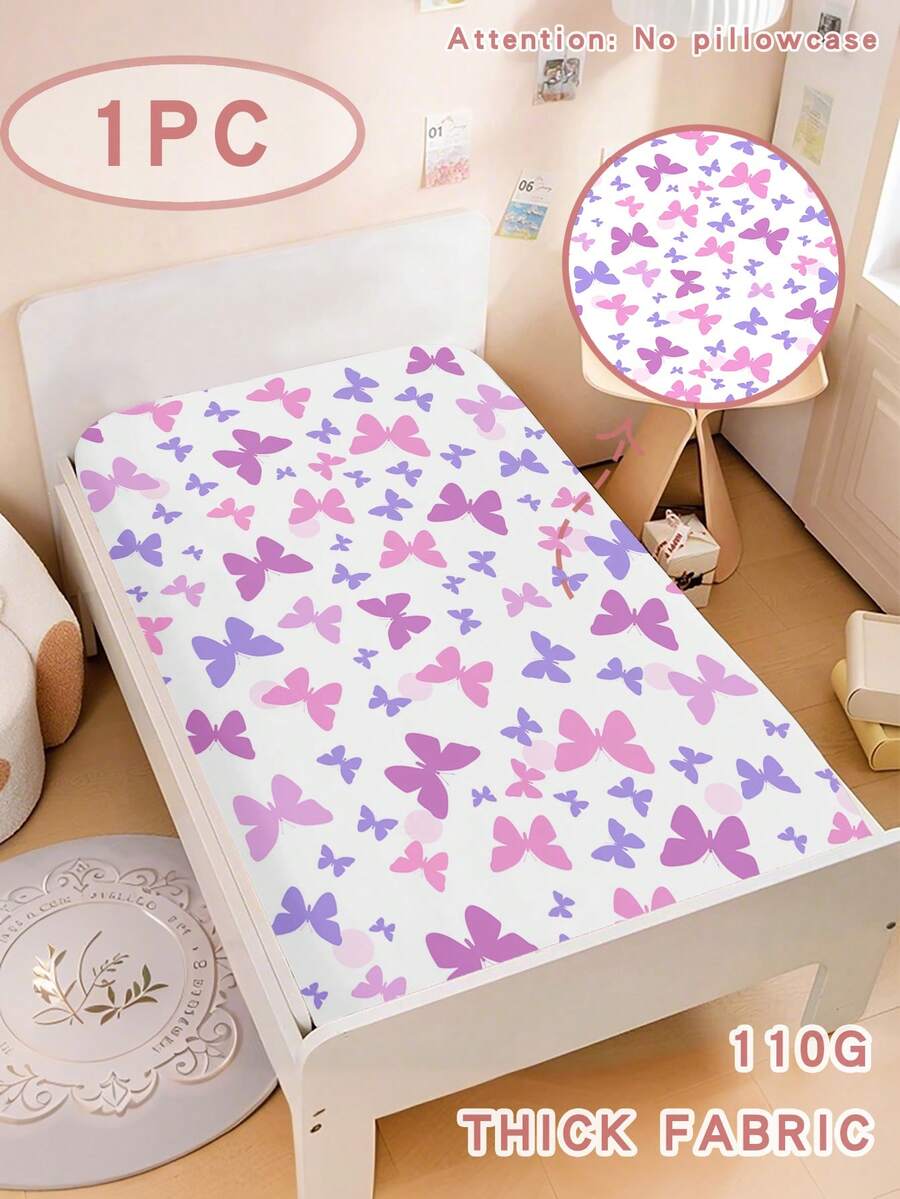 1PC Enchanted Butterfly Baby Sheet 110g Thick Fabric Kawaii Elegant Bow Design Bed Mattress Cover Anti-Slip Baby Bed Protector For Kids Bedroom - Multicolor - View 1