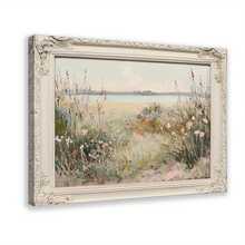 1pc Frame Wildflower Fields, Vintage Farmhouse Oil Painting, Field Landscape Oil Painting Canvas Poster Bedroom Wall Art Living Room Room Decor Gift - Multicolor - View 1