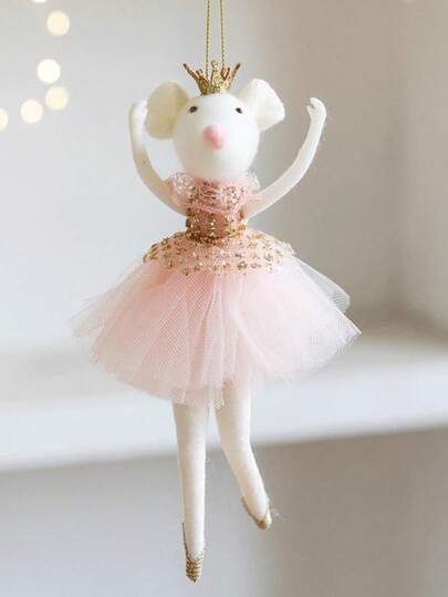 Joivida 1 pieza Adorno colgante de Navidad, Ratón de Navidad con corona dorada y falda de malla rosa, Adorno colgante creativo para árbol de Navidad, Decoración estética para el hogar, oficinas, fiestas temáticas y Navidad