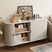ONBRILL Sideboard Buffet Cabinet With Sliding Door, Fluted Cabinet With Adjustable Shelf, Wood Fluted Sideboard, Modern Accent Coffee Bar Console Table For Kitchen, Entryway, Living Room, White - 白色 - 查看 1