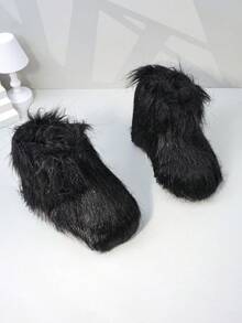 儿童雪地靴，厚底保暖内衬踝靴，适合幼儿/小孩，男女通用，秋冬 - 黑色 - 查看 7