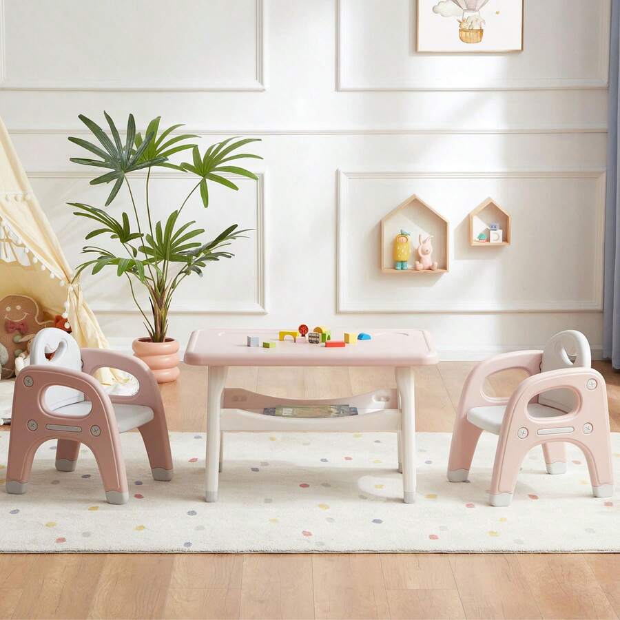 Kids Table And 2 Chairs Set, Large Built-In Storage, Montessori Toddlers Table And Chairs Set, Kids Activity Table For Drawing Dining Playing, CPSC & ASTM Approved - 粉色 - 查看 1